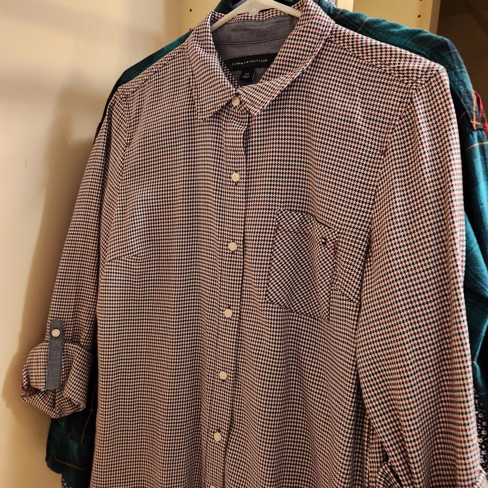 Tommy Hilfiger Red and White Houndstooth Shirt